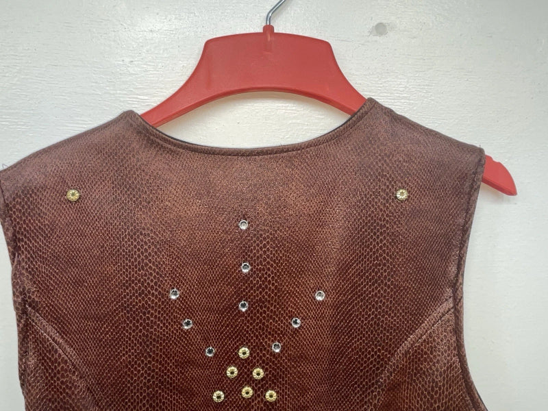 New Women’s Brown Snakeskin 1849 Authentic Ranchwear Cut Off Zip Up Vest S 3B-72