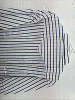 New Men’s H Bar C White Blue Stripe Long Sleeve Pearl Snap 16.5 X 34 Large Q-103