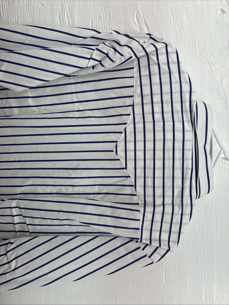 New Men’s H Bar C White Blue Stripe Long Sleeve Pearl Snap 16.5 X 34 Large Q-103