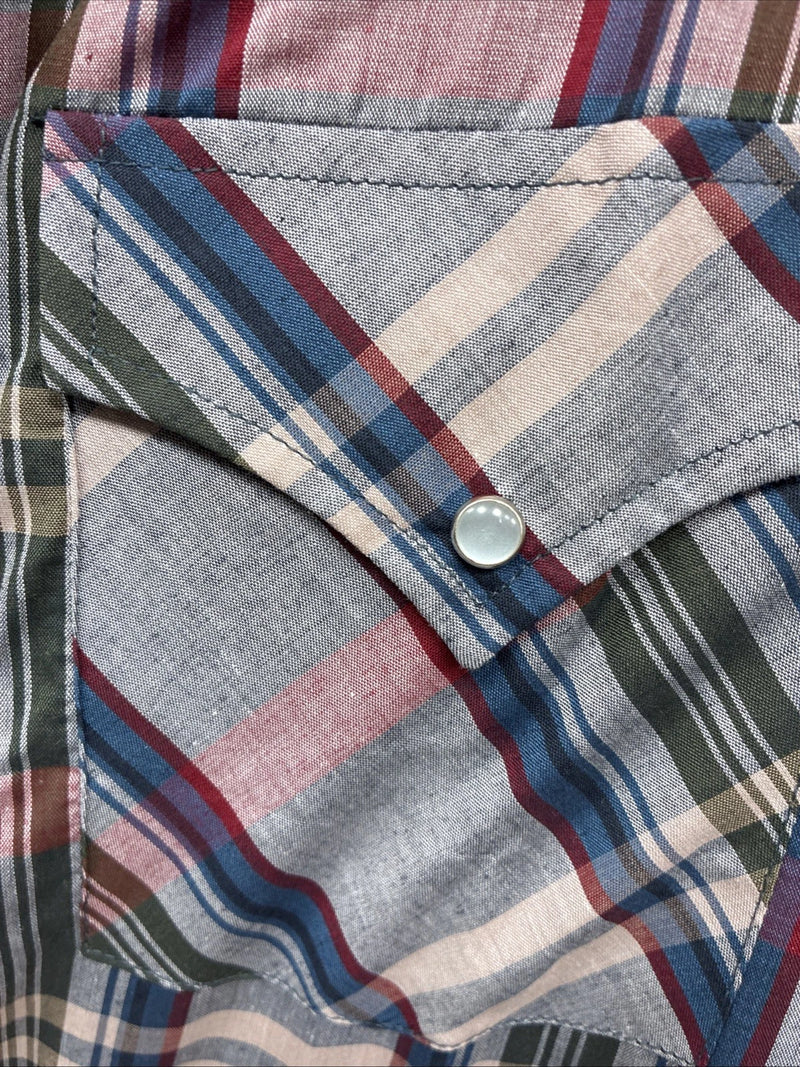New Men’s ELY Cattleman Multicolor Plaid Short Sleeve Pearl Snap 16.5 Large Q-30