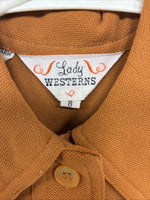 New Women’s Lady Western Orange Long Sleeve Button Up Size 8 TT-112