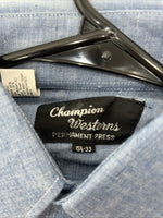 New Men’s Denim Champion Westerns Long Sleeve Pearl Snap Shirt. 15.5x33 M S-10