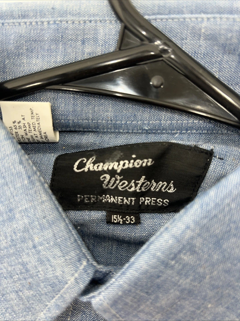 New Men’s Denim Champion Westerns Long Sleeve Pearl Snap Shirt. 15.5x33 M S-10