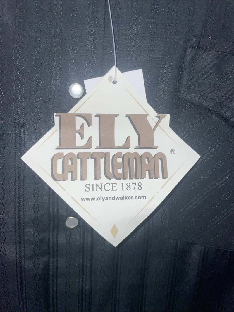 New Men’s ELY Cattleman Black Long Sleeve Pearl Snap 15.5 X 33 Medium B-115