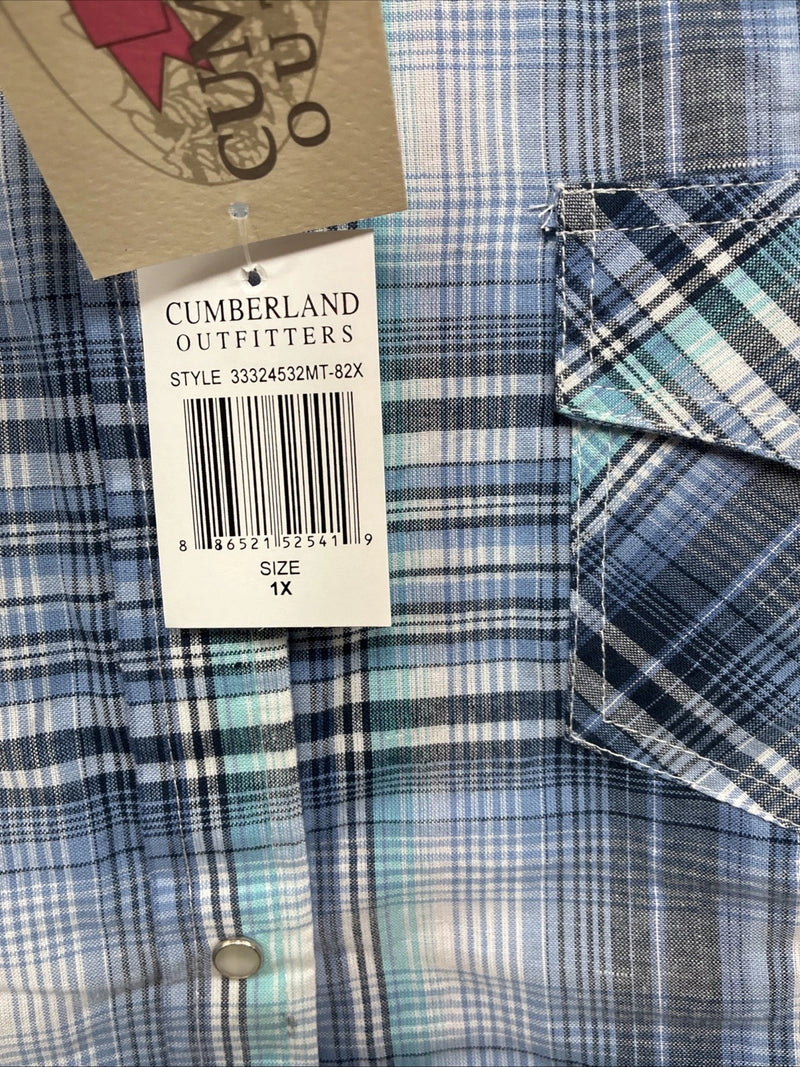 New Women’s Cumberland Blue Purple Plaid Long Sleeve Pearl Snap Size 1X TT-114