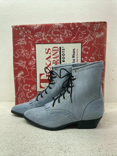 New Kids Blue Lace Up Texas Brand Cowboy Boots. C 9169161 3 D. 22-14