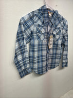 New Girls Cumberland Blue Plaid Long Sleeve Pearl Snap Size 1 YY-1