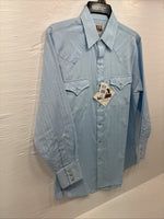 New Men’s ELY Cattleman Blue Stripe Long Sleeve Pearl Snap Medium J-81