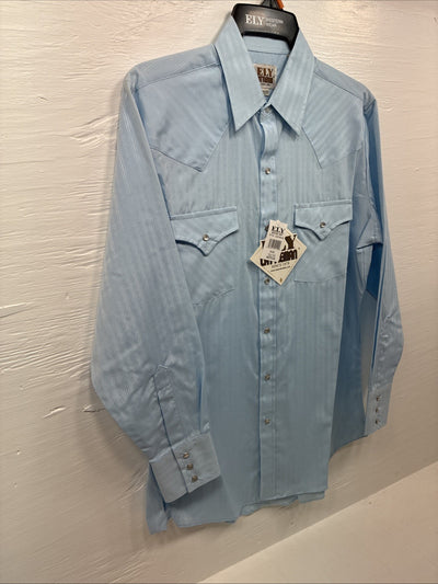 New Men’s ELY Cattleman Blue Stripe Long Sleeve Pearl Snap Medium J-81