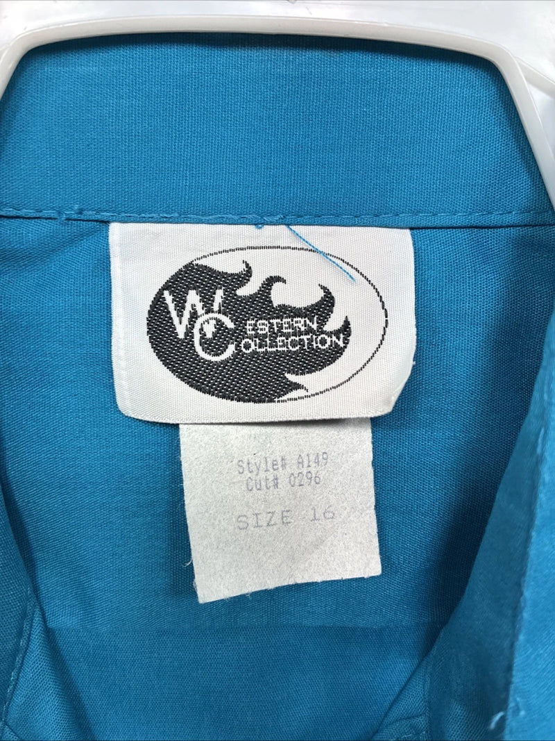 New Western Collection Blue Long Sleeve Button Up English Shirt Size 16 II-34