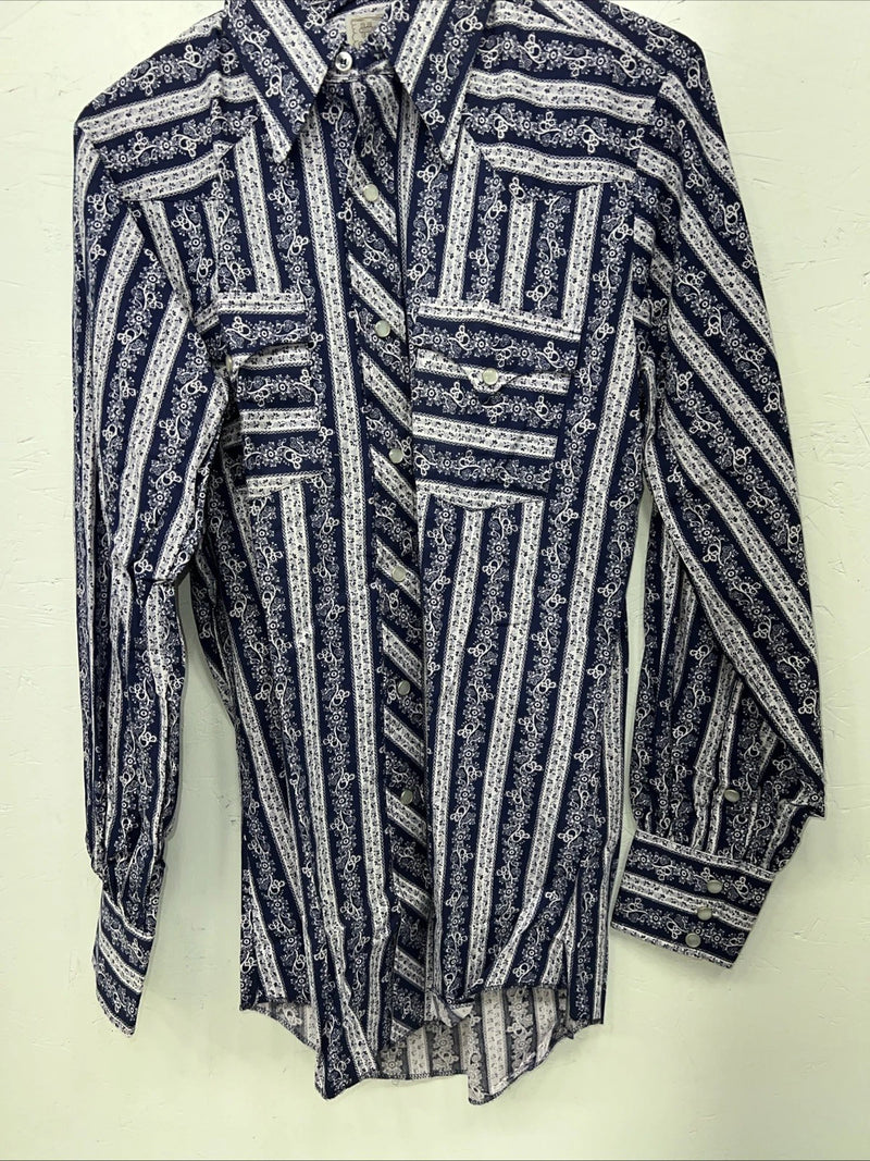 New Men’s Blue HbarC Ranchwear Long Sleeve Pearl Snap Shirt. M S-38