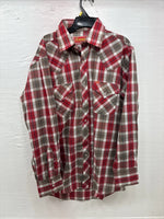 New Men’s ELY Plains Red Brown Plaid Long Sleeve Pearl Snap Medium X-42