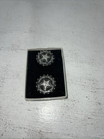 New Women’s Congress Leather Circle Silver Star Earrings. 93148 B-9