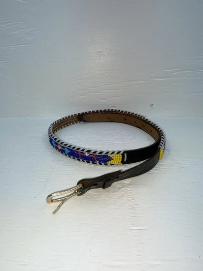 New Black Genuine Leather Beaded 32” Belt Z-136