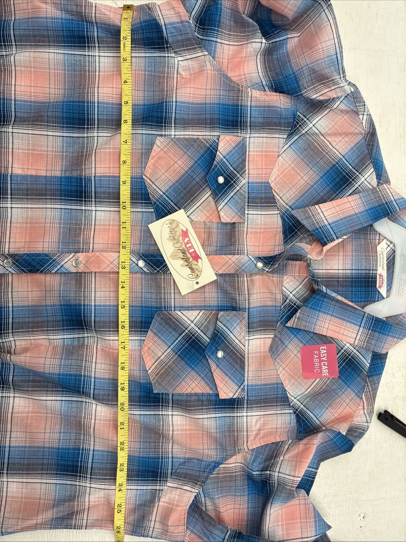 New Girls Cumberland Blue Pink Plaid Long Sleeve Pearl Snap 3XL CC-111