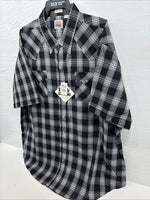 New Men’s ELY Cattleman Black White Flannel Short Sleeve Pearl Snap 4XL E-78