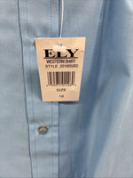 New Men’s ELY Cattleman Blue Simple Short Sleeve Pearl Snap 2XL F-84