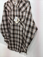 New Men’s ELY Cattleman Brown Plaid Long Sleeve Pearl Snap XL O-42