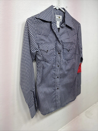 New Women’s Dickson Jenkins Blue Checker Long Sleeve Pearl Snap Size 32 MM-92