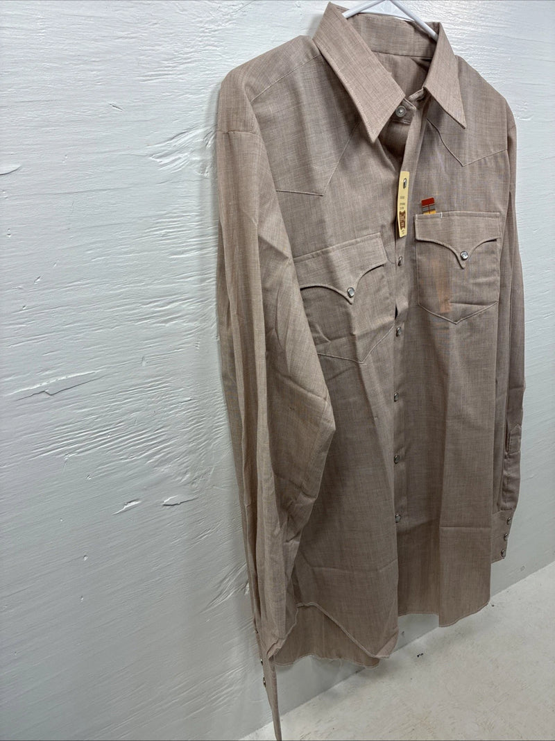 New Men’s H Bar C Brown Long Sleeve Pearl Snap 16 X 36 Large CC-63