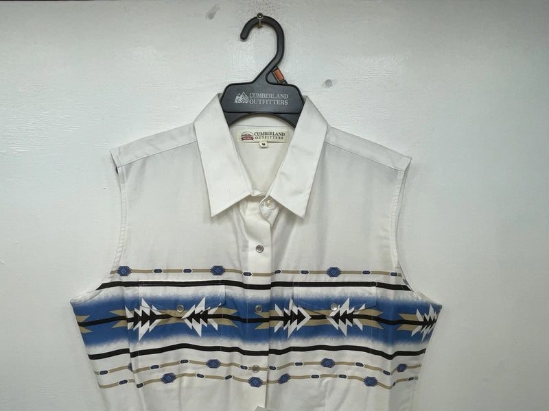 New Women’s White Aztec Cumberland Outfitters Cut Off Button Up Shirt M 3B-51