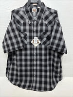 New Men’s ELY Cattleman Black White Flannel Short Sleeve Pearl Snap 4XL E-78