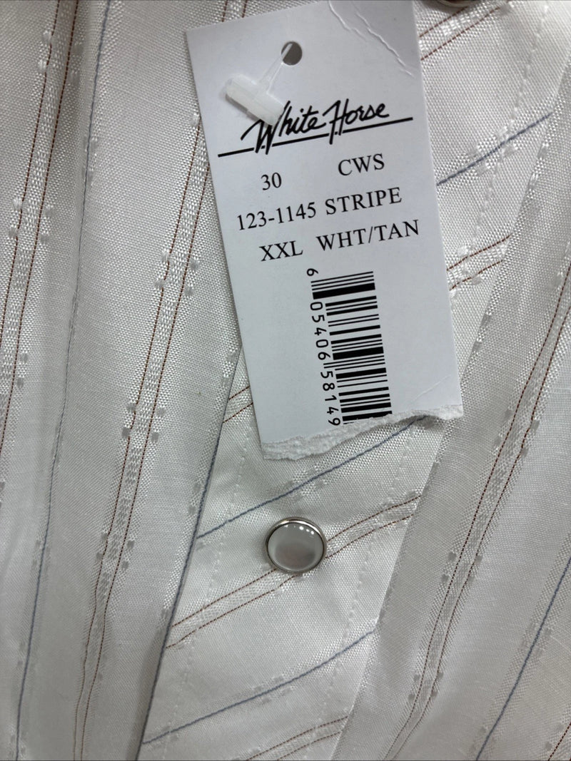 New Men’s White Horse White Stripe Western Long Sleeve Pearl Snap 2XL H-47