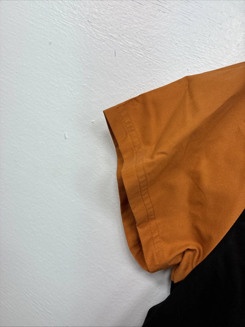 New Women’s Cumberland Orange Black Short Sleeev Crop Button Up Small TT-107 