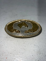 New Women’s Justin Gold Silver Horse Head belt Buckle. F-9