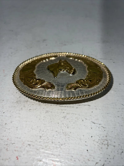 New Women’s Justin Gold Silver Horse Head belt Buckle. F-9