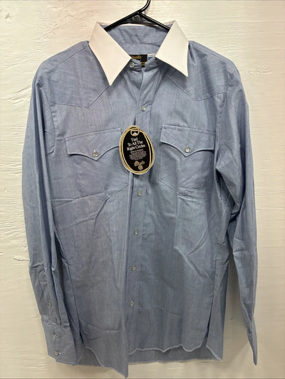 New Men’s Circle A Blue White Long Sleeve Button Up 15 X 34 Medium T-69