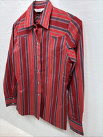 New Women’s H Bar C Red Stripe Long Sleeve Pearl Snap Size 34 DD-23