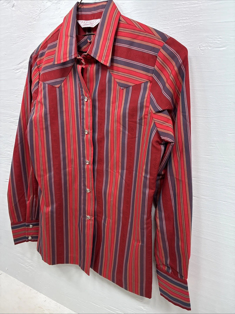 New Women’s H Bar C Red Stripe Long Sleeve Pearl Snap Size 34 DD-23