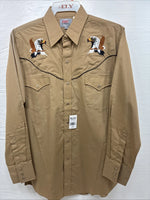 New Men’s ELY Cattleman Brown Eagle Design Long Sleeve Pearl Snap Medium J-95