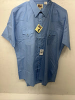 New Mens Blue ELY Cattleman Short Sleeve Pearl snap Shirt. 17 XL S-1