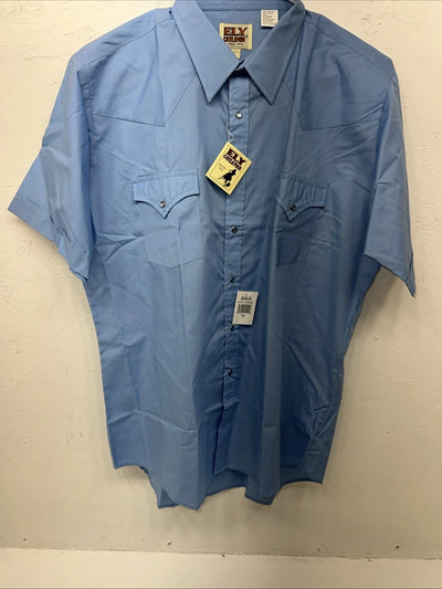 New Mens Blue ELY Cattleman Short Sleeve Pearl snap Shirt. 17 XL S-1