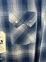 New Men’s Blue Paid ELY Cattleman Long Sleeve Pearl Snap Shirt. Large P-54