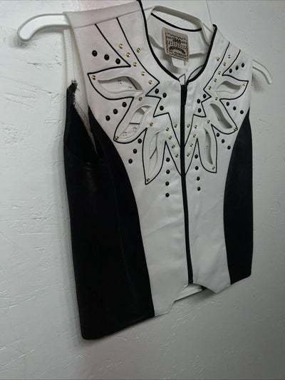 New Women’s 1849 Authentic Ranchwear White Black Western Show Vest XXS H-600