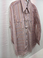 New Men’s Tem Tex Pink Multicolor Stripe Long Sleeve Pearl Snap 15.5 Medium O-26