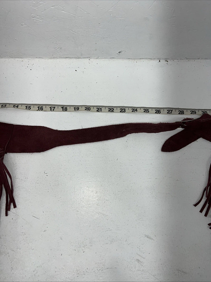 New Burgundy Congress Leather Show Chaps With Fringe Adjustable Waist 42” N-35