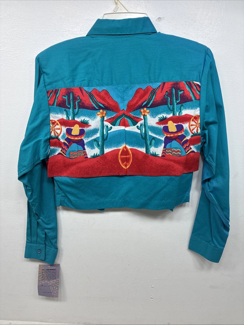 New Women’s Wrangler Teal Design Long Sleeve Button Up Small TT-18