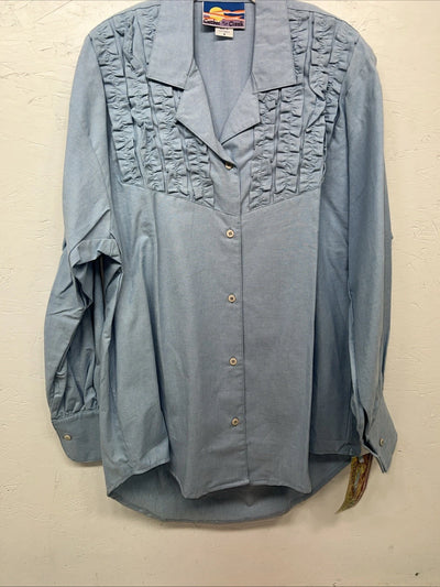 New Women’s Cricket By The Creek Blue Long Sleeve Button Up Shirt M 3C-40