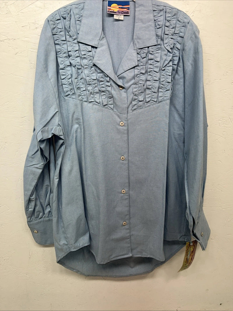 New Women’s Cricket By The Creek Blue Long Sleeve Button Up Shirt M 3C-40