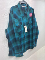 New Girls Cumberland Blue Plaid Long Sleeve Pearl Snap Size 2XL CC-120