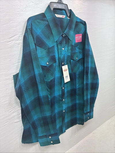 New Girls Cumberland Blue Plaid Long Sleeve Pearl Snap Size 2XL CC-120