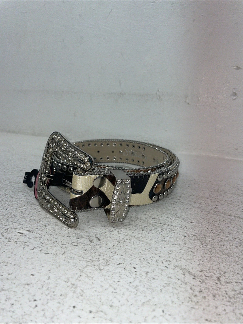 New Cow Print Genuine Leather Blazin Roxx Bling M Belt #N3510602 Z-23