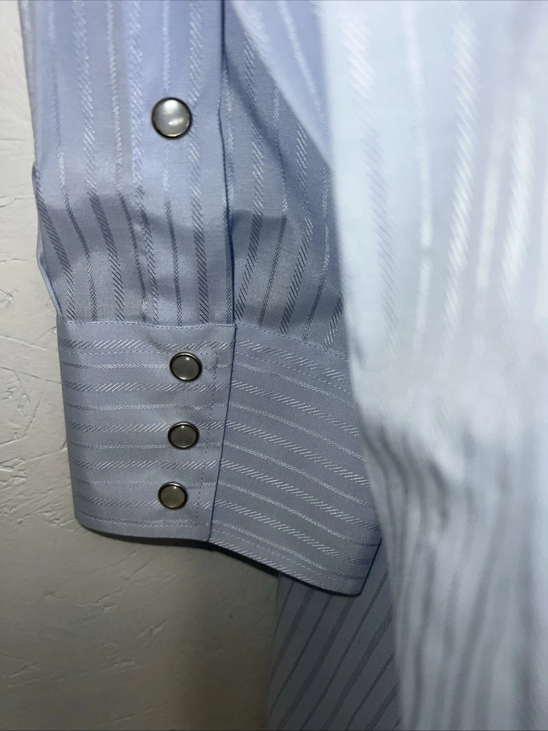 New Men’s Blue Stripped Mesquite Pearl Snap Long Sleeve Shirt. 19x37 3XL G-79