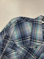 New Women’s Cumberland Blue Plaid Long Sleeve Pearl Snap 2XL GG-44