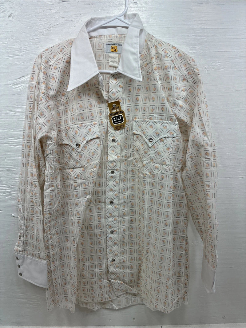 New Men’s Dickson Jenkins White Design Long Sleeve Pearl Snap 17.5 XL CC-57