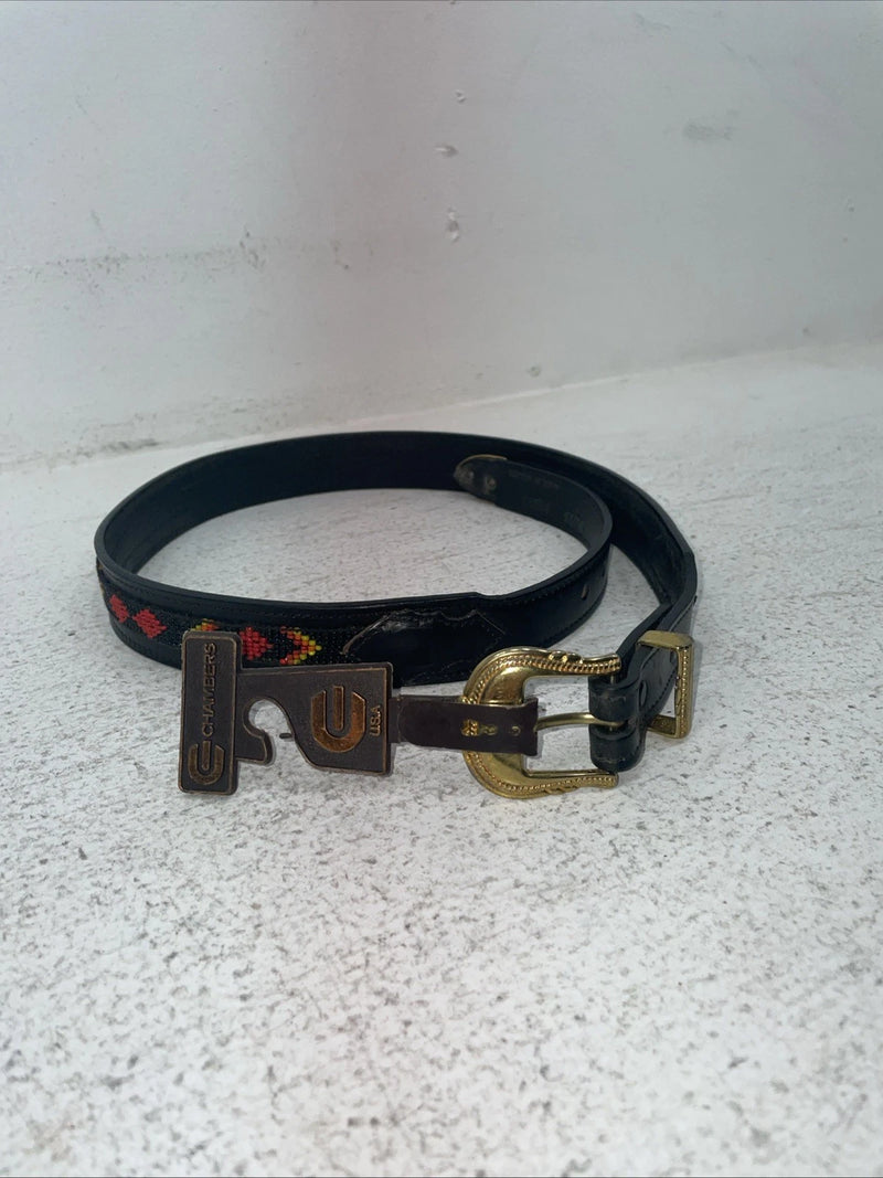 New Black Genuine Leather Chambers Beaded 32” Belt #30175 Z-29